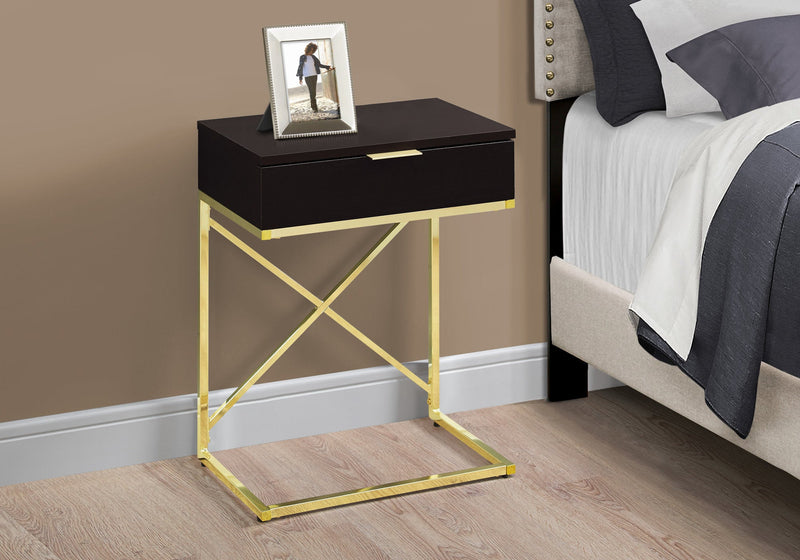 Accent Table - 24"H / Cappuccino / Gold Metal - I 3476
