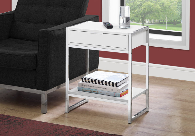 Accent Table - 24"H / Glossy White / Chrome Metal - I 3480