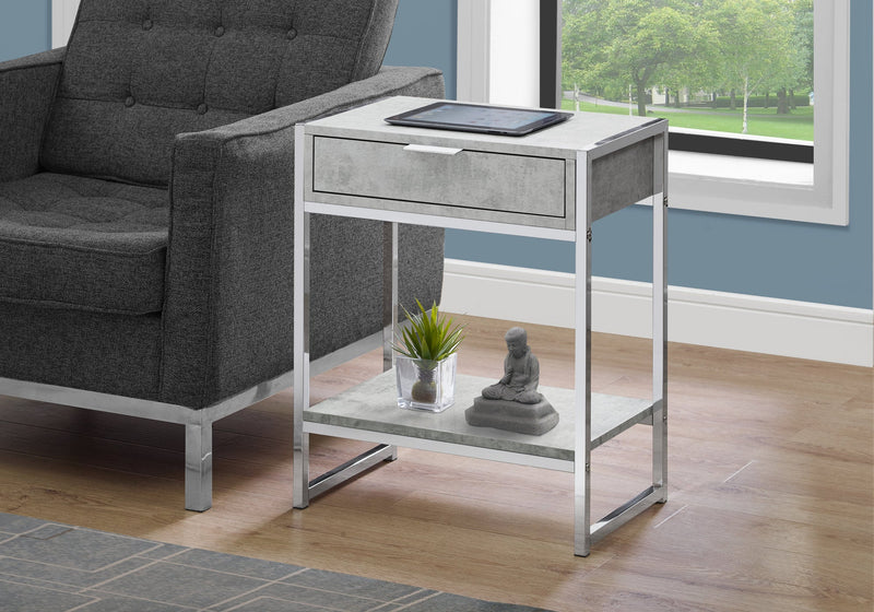Accent Table - 24"H / Grey Cement / Chrome Metal - I 3481