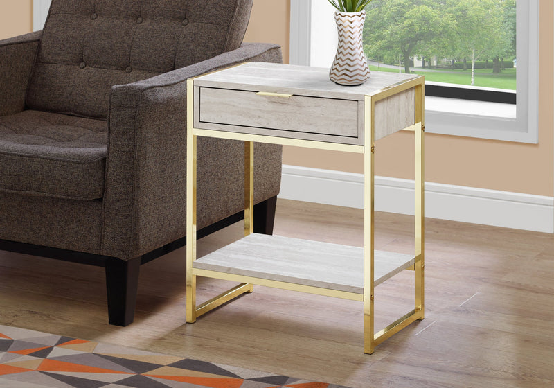 Accent Table - 24"H / Beige Marble / Gold Metal - I 3483