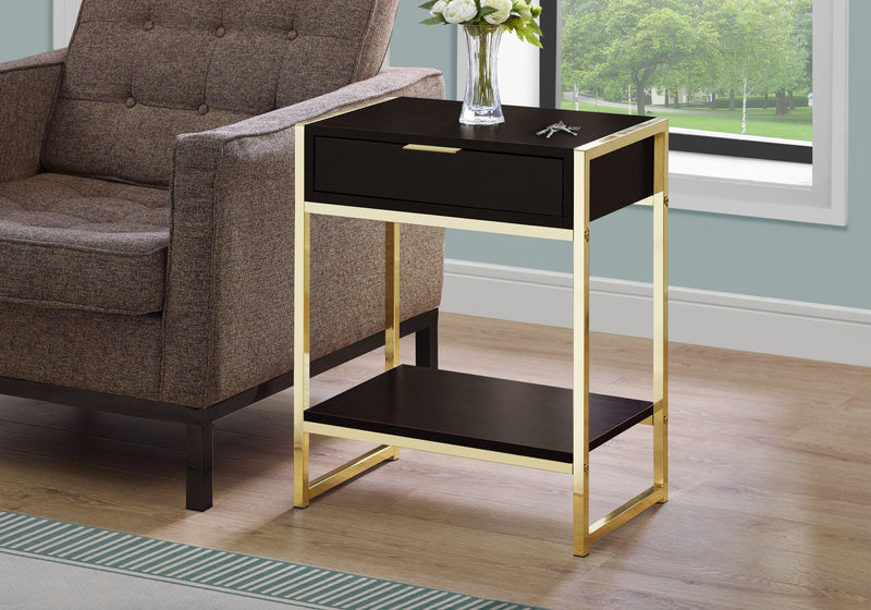 Accent Table - 24"H / Cappuccino / Gold Metal - I 3486