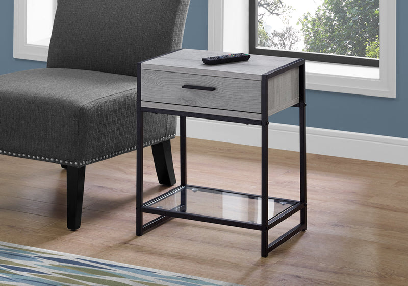 Accent Table - 22"H / Grey / Black Metal / Tempered Glass - I 3500