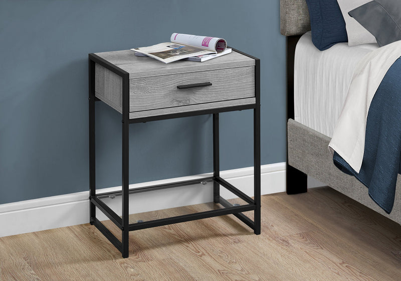 Accent Table - 22"H / Grey / Black Metal / Tempered Glass - I 3500