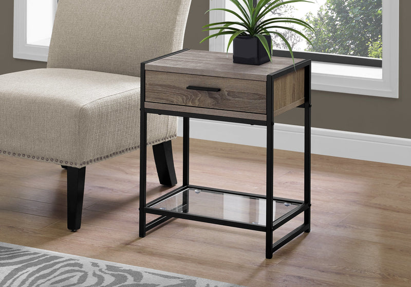 Accent Table - 22"H / Dark Taupe / Black / Tempered Glass - I 3501