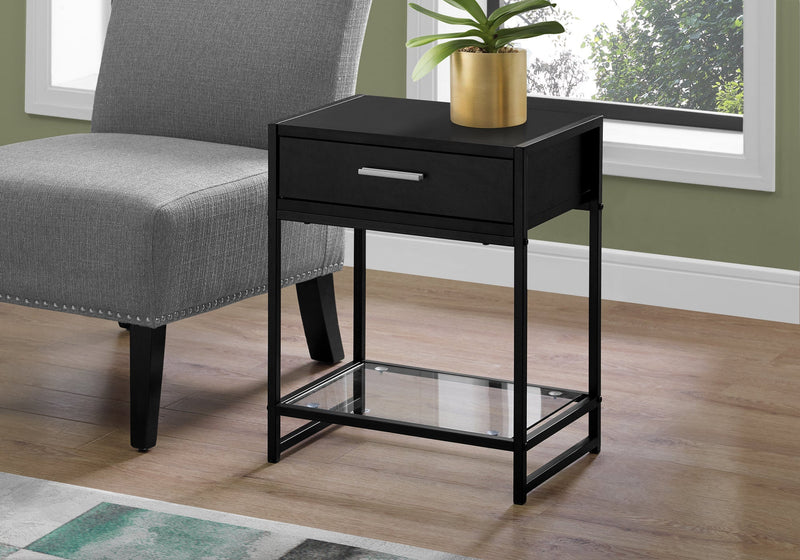 Accent Table - 22"H / Black / Black Metal/ Tempered Glass - I 3502