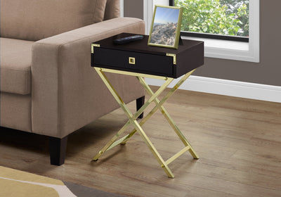 Accent Table - 24"H / Cappuccino / Gold Metal - I 3556