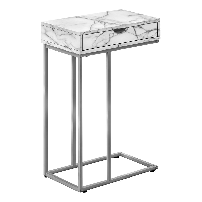 Accent Table - 25"H / White Marble / Silver Metal - I 3772