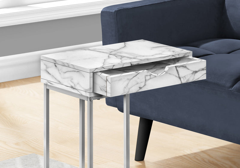 Accent Table - 25"H / White Marble / Silver Metal - I 3772