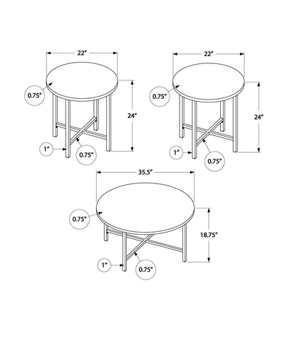 Table Set - 3Pcs Set / Glossy White / Chrome Metal - I 7965P