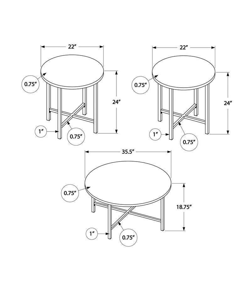 Table Set - 3Pcs Set / Golden Pine / Black Metal - I 7971P