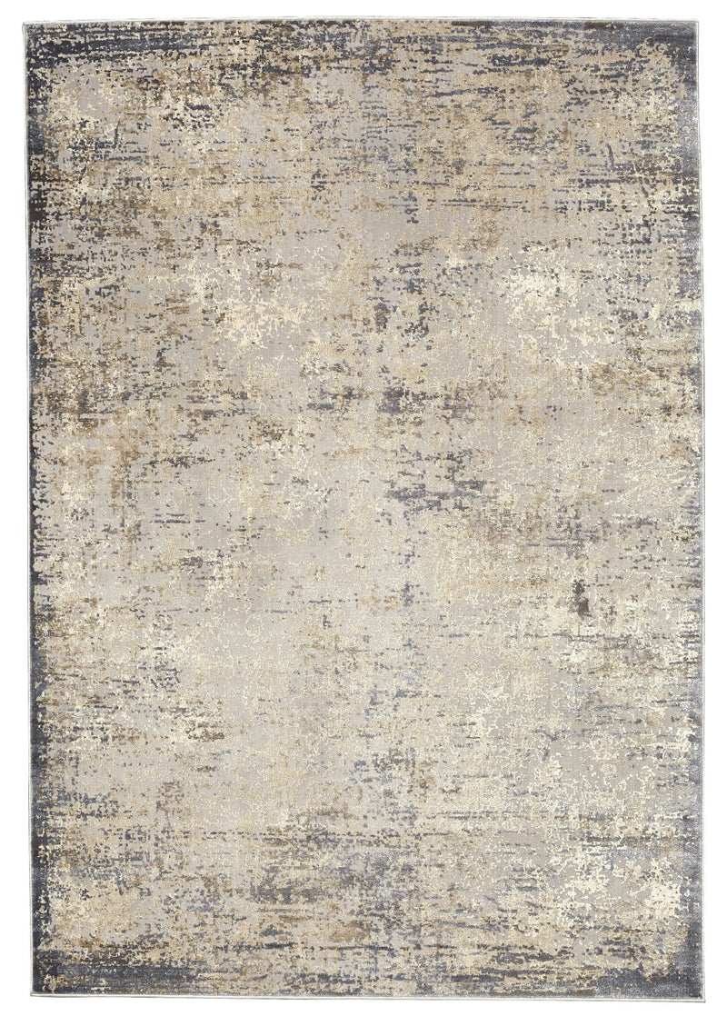Muted Grey Ivory Distressed Abstract Rug
