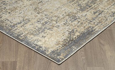Muted Grey Ivory Distressed Abstract Rug