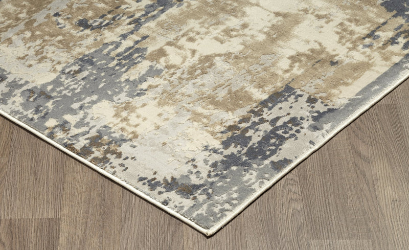 Muted Grey Ivory Distressed Strokes Abstract Rug - VI-CHA-46-1004
