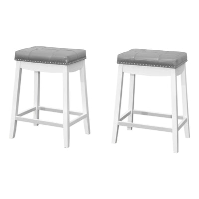 Barstool - 2Pcs / 24"H / Grey Leather-Look / White - I 1263