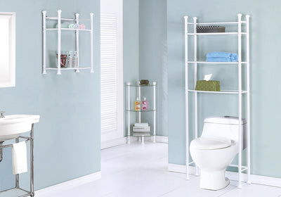 Bathroom Accent - 26"H / White Metal With Tempered Glass - I 3425