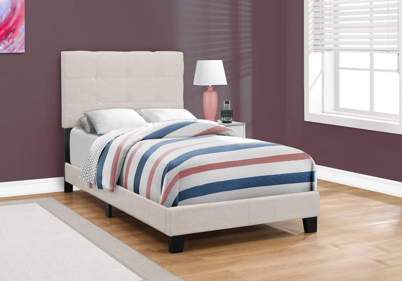 Bed - Twin Size / Beige Linen - I 5921T