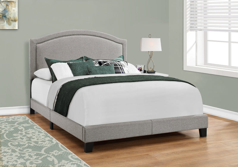 Bed - Queen Size / Grey Linen With Chrome Trim - I 5936Q