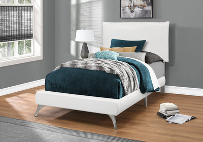 Bed - Twin Size / White Leather-Look With Chrome Legs - I 5953T