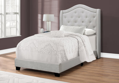 Bed - Twin Size / Light Grey Velvet With Chrome Trim - I 5967T
