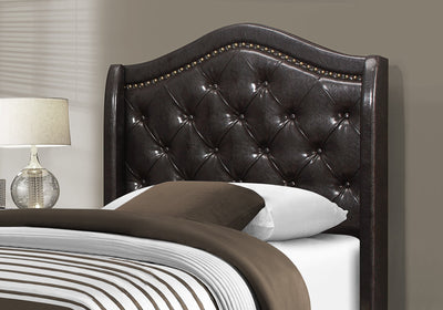 Bed - Twin Size / Brown Leather-Look With Brass Trim - I 5969T