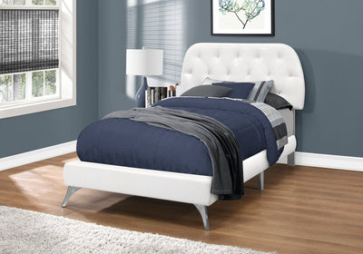 Bed - Twin Size / White Leather-Look With Chrome Legs - I 5983T