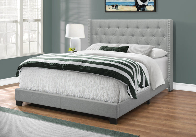 Grey Linen With Chrome Trim Bed - Queen Size - I 5984Q