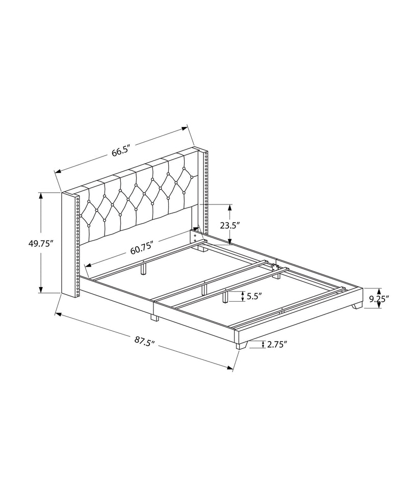 Bed - Queen Size / Light Grey Velvet With Chrome Trim - I 5985Q