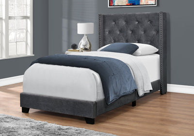 Dark Grey Velvet With Chrome Trim Bed - Twin Size - I 5986T