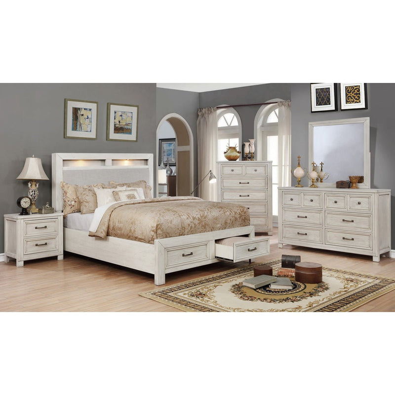 White Darcy King Storage Bed with Upholstered Headboard & LED Lights - MA-1700WK