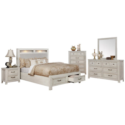 White Darcy King Storage Bed with Upholstered Headboard & LED Lights - MA-1700WK