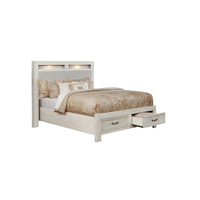 White Darcy Queen Storage Bed with Upholstered Headboard & LED Lights - MA-1700WQ