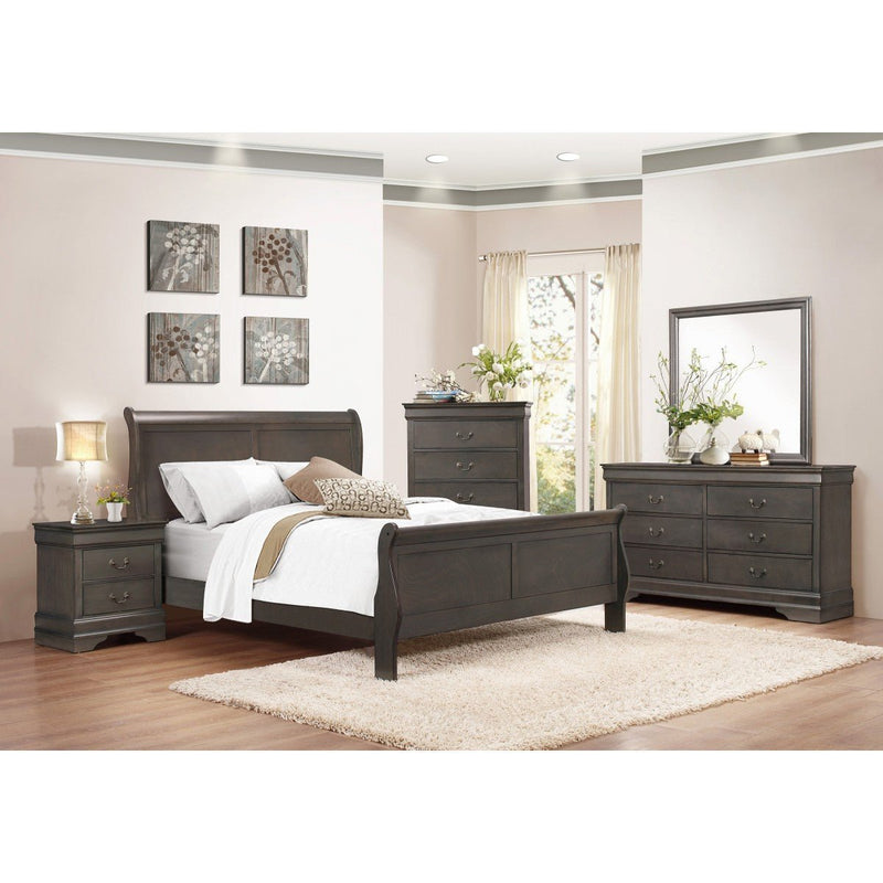 King Size Grey Finish Wooden Sleigh Bed - MA-2147KSG-CL