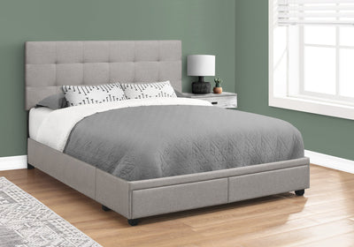 Bed - Queen Size / Grey Linen With 2 Storage Drawers - I 6020Q