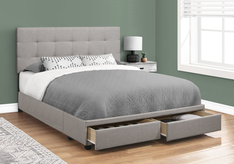 Bed - Queen Size / Grey Linen With 2 Storage Drawers - I 6020Q