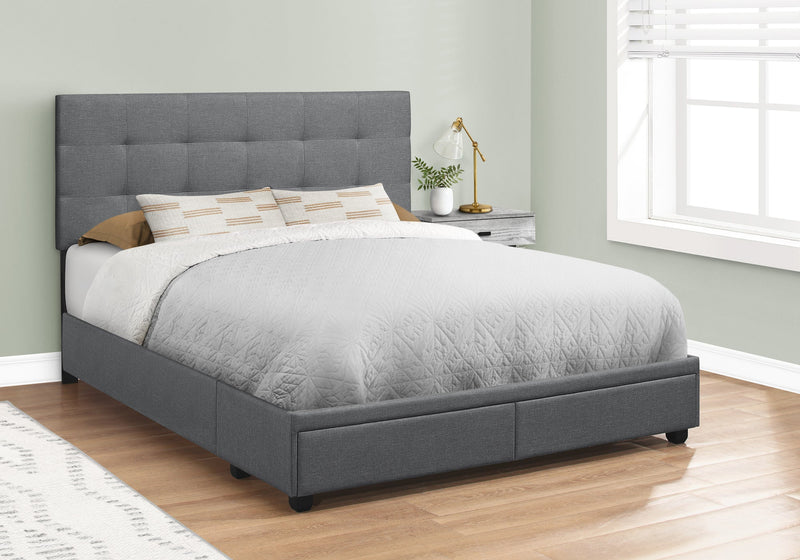 Bed - Queen Size / Dark Grey Linen With 2 Storage Drawers - I 6022Q
