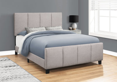 Bed - Queen Size / Grey Linen With Black Wood Legs - I 6025Q