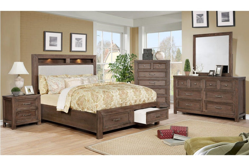 Brown Darcy Bedroom with Upholstered Headboard & LED Lights - MA-1700-7PcsQ