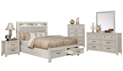 White Darcy Bedroom with Upholstered Headboard & LED Lights - MA-1700W-7PcsQ