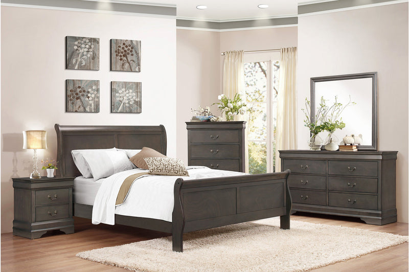 Coastal Grey Sleigh Bed Bedroom Set - MA-2147SG-5Pcs