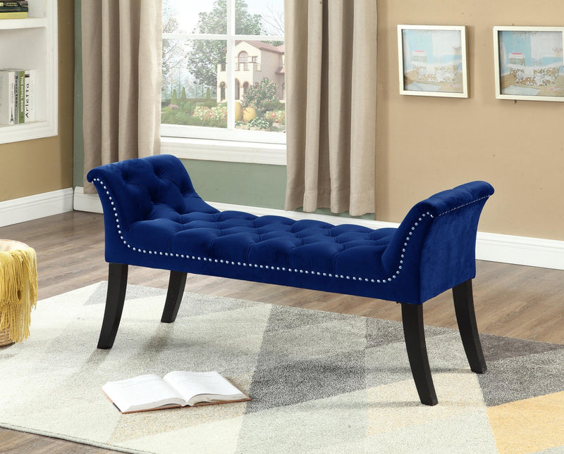 Navy Velvet Bench with Deep Tufting and Nail Head Details - IF-6232