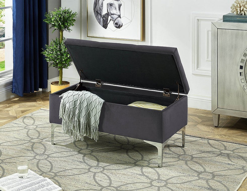 Grey Velvet Storage Bench With Deep Tufting - IF-6255
