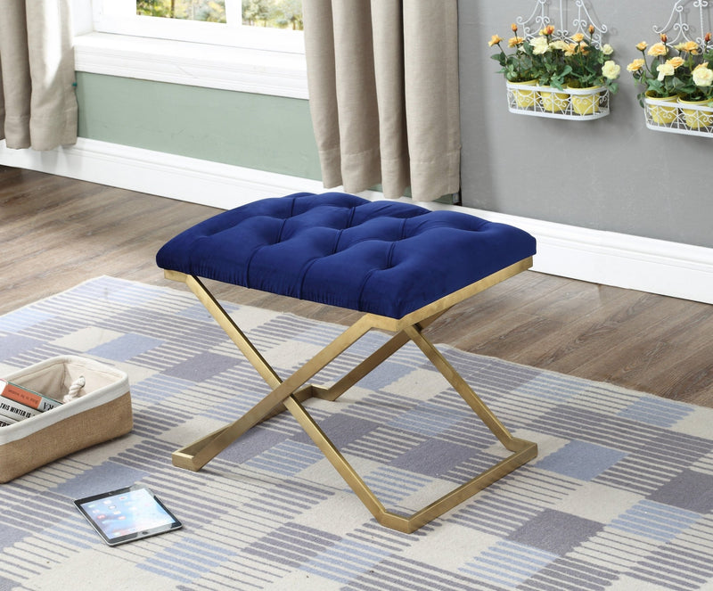 Boujee Navy Velvet Fabric Ottoman with Gold Legs - IF-6282
