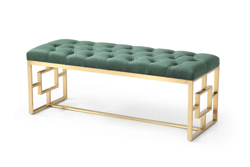 Boujee Ultra-Wide Green Velvet Fabric Bench with Gold Legs - ME-SB-03-Green
