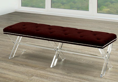 Extra-Wide Accent Bench in X-Style Acrylic Legs with Choice of Buttons or Crystals Inlays - R-888