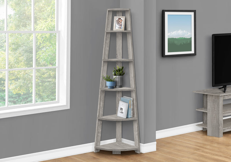 Bookcase - 72""H / Industrial Grey Corner Accent Etagere - I 2433