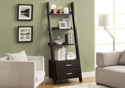 Bookcase - 69"H / Cappuccino Ladder W/ 2 Storage Drawers - I 2542