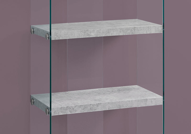 Bookcase - 60"H / Grey Cement With Tempered Glass - I 3233
