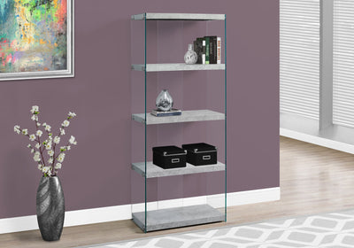 Bookcase - 60"H / Grey Cement With Tempered Glass - I 3233