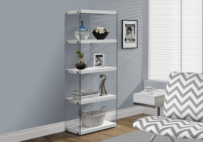 Bookcase - 60"H / Glossy White With Tempered Glass - I 3289