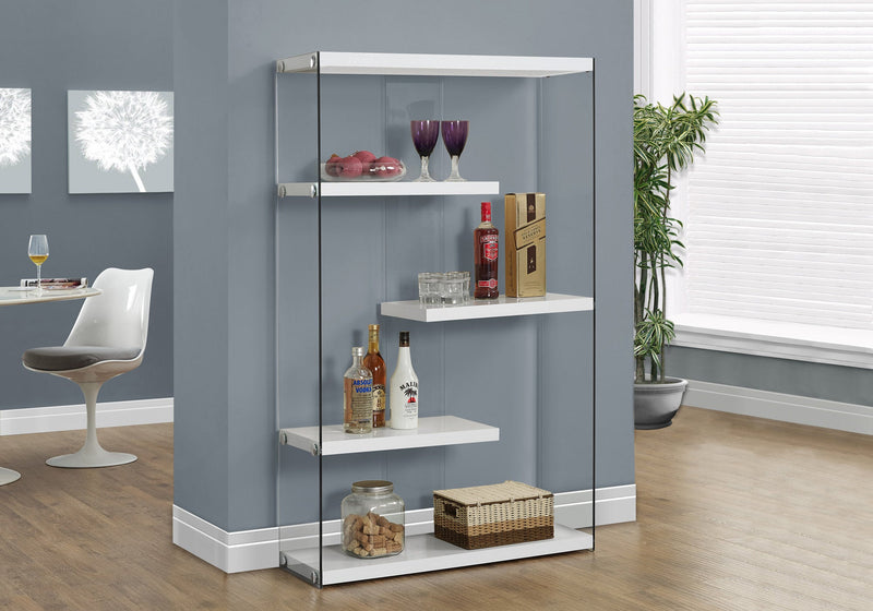 Bookcase - 60"H / Glossy White With Tempered Glass - I 3290